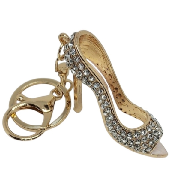 Bling Shoe Keychain Charm With Coordinating  Velvet Pouch & Gift Purse~Pink - Picture 2 of 8